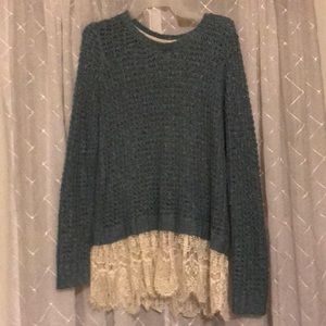 Sweater Tunic Top with Lace Hem